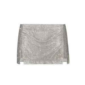 Poster Girl Crystalized Chainmail Silver Metallic Mia Micro Mini Skirt NEW